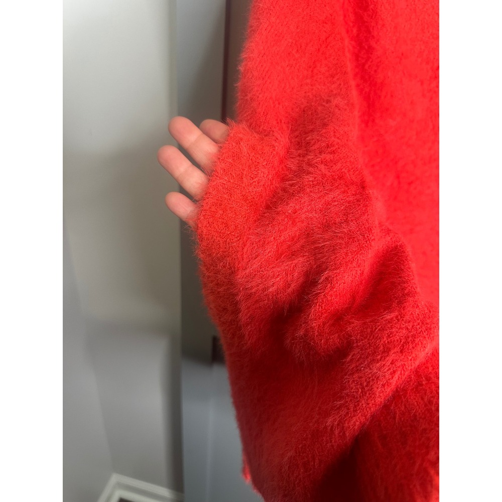 Mer-Sea Fuzzy Knit Cowl Neck Poncho Sweater Orange Red One Size OS Arm Slits - Picture 6 of 11
